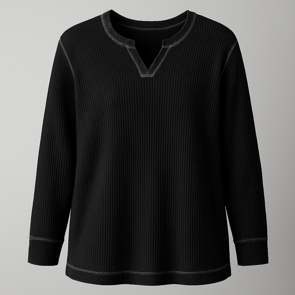 LOGO Lounge Black Waffle Knit Thermal Long Sleeve Top GUC XL #1450